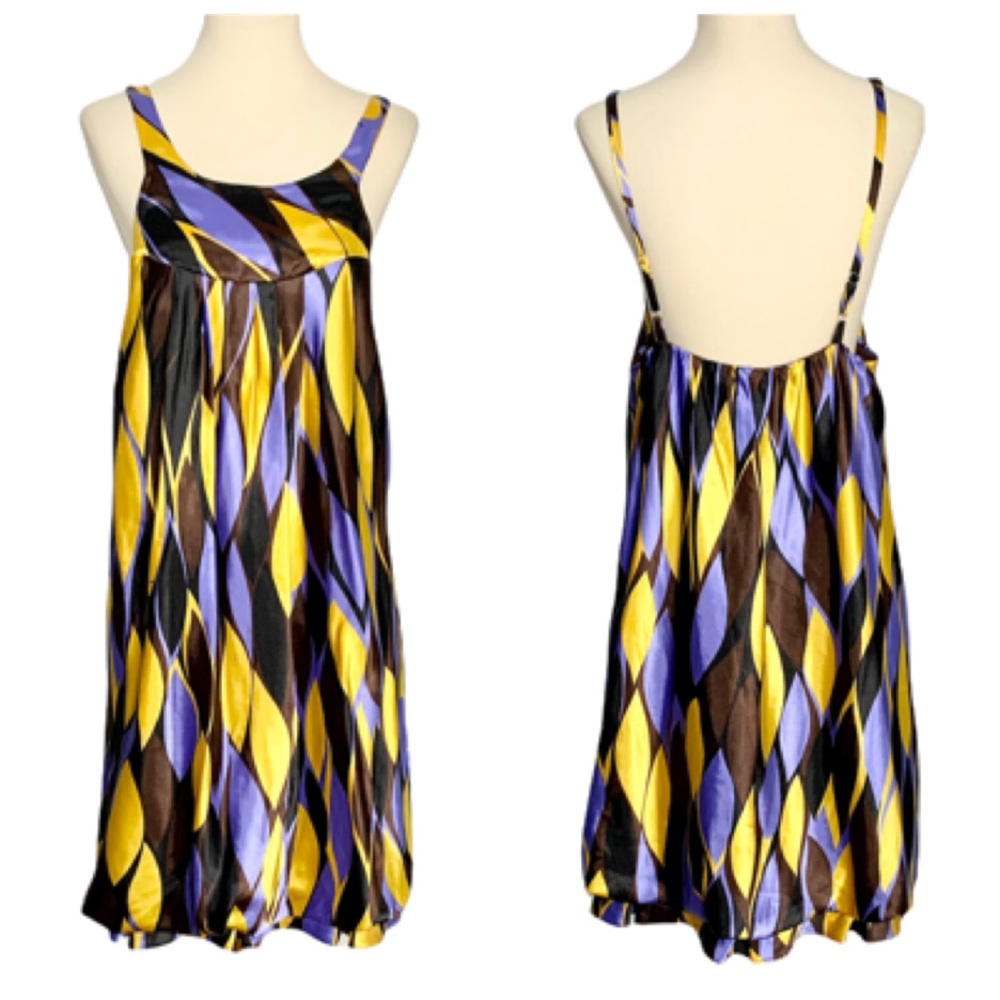 Rubber Ducky satin printed dress, L, cirque, circus, eclectic